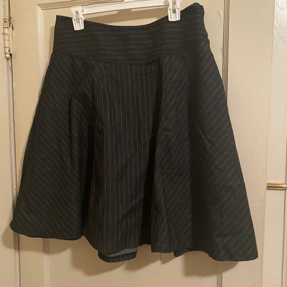 Pinstripe light denim flare skirt